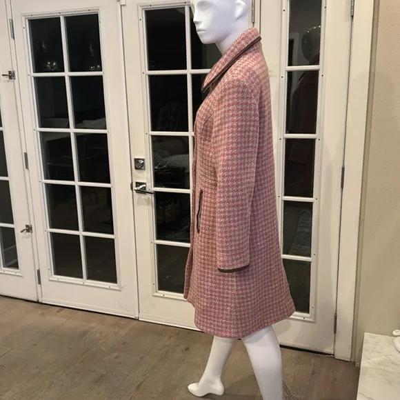Coach Leatherware Pink Houndstooth Wool & Leather Trim Coat Size Large - Picture 6 of 15